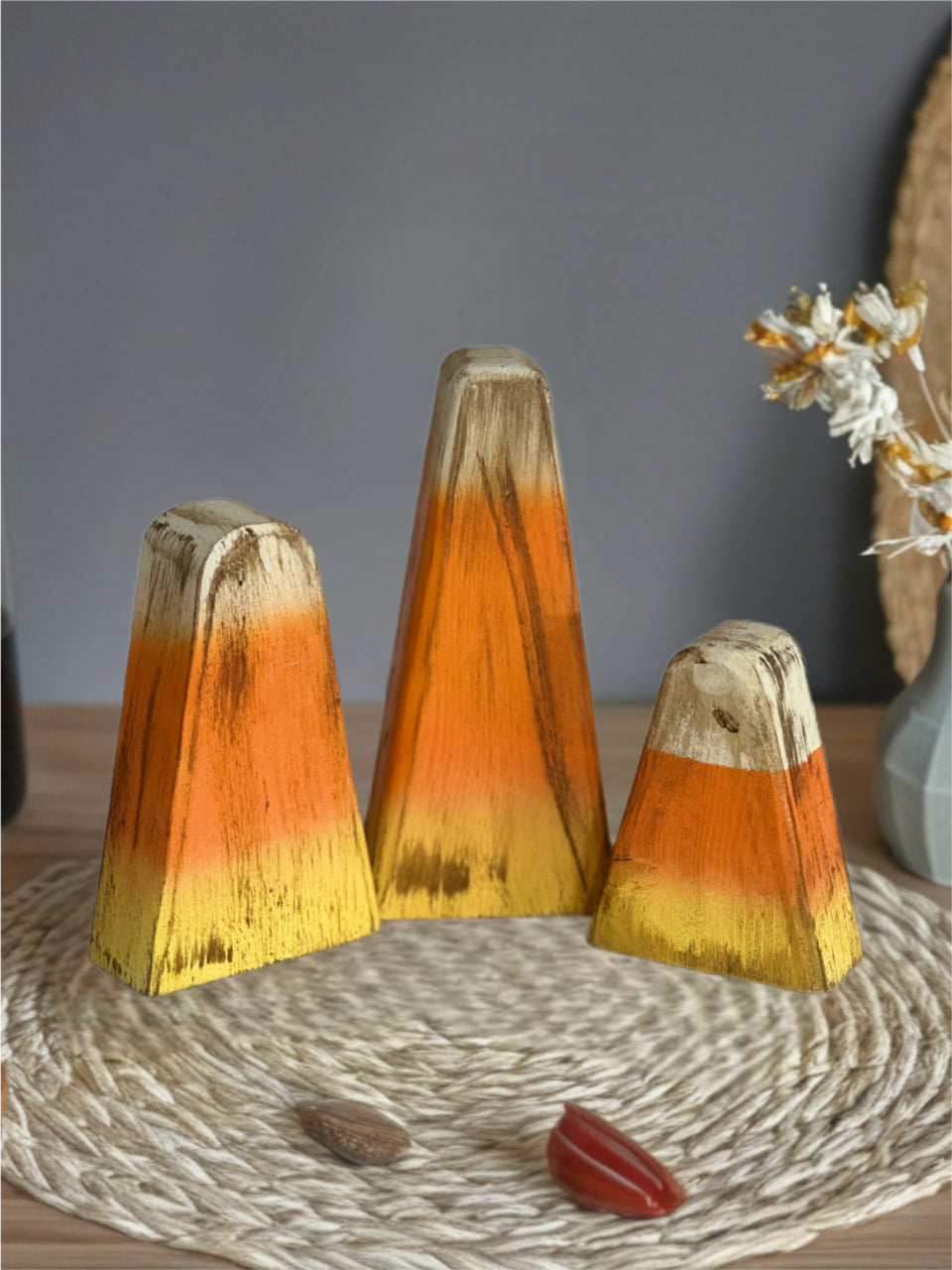 Set of 3 Wood Candy Corn Set.