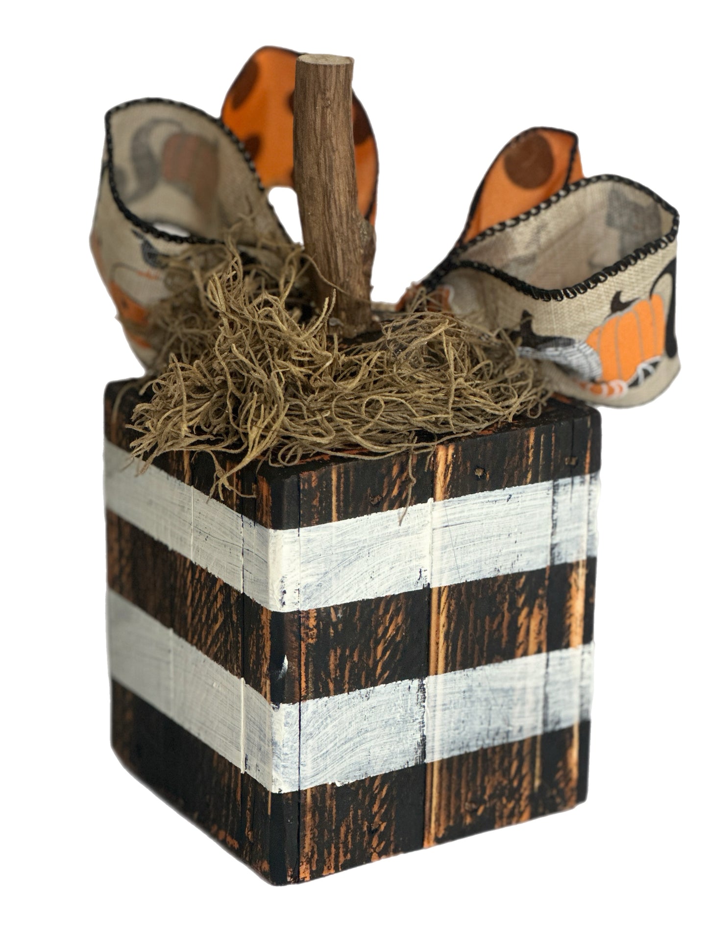 Set of 3 Black, White and Orange Wood Pumpkins