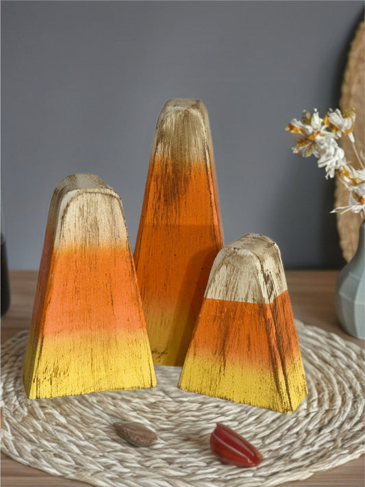 Set of 3 Wood Candy Corn Set.
