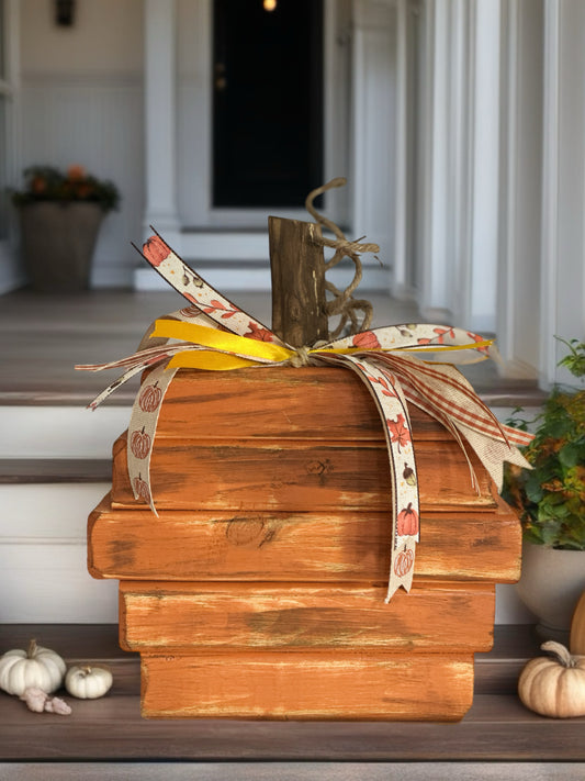 Wooden Orange Stacked Pumpkin