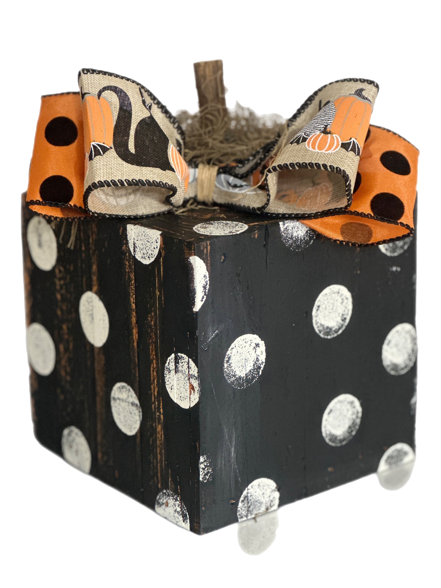 Set of 3 Black, White and Orange Wood Pumpkins