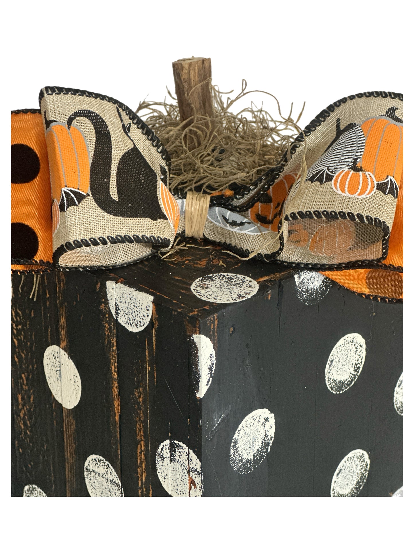 Set of 3 Black, White and Orange Wood Pumpkins