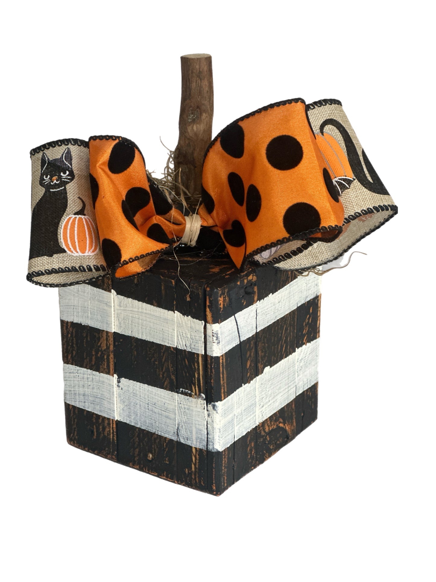 Set of 3 Black, White and Orange Wood Pumpkins