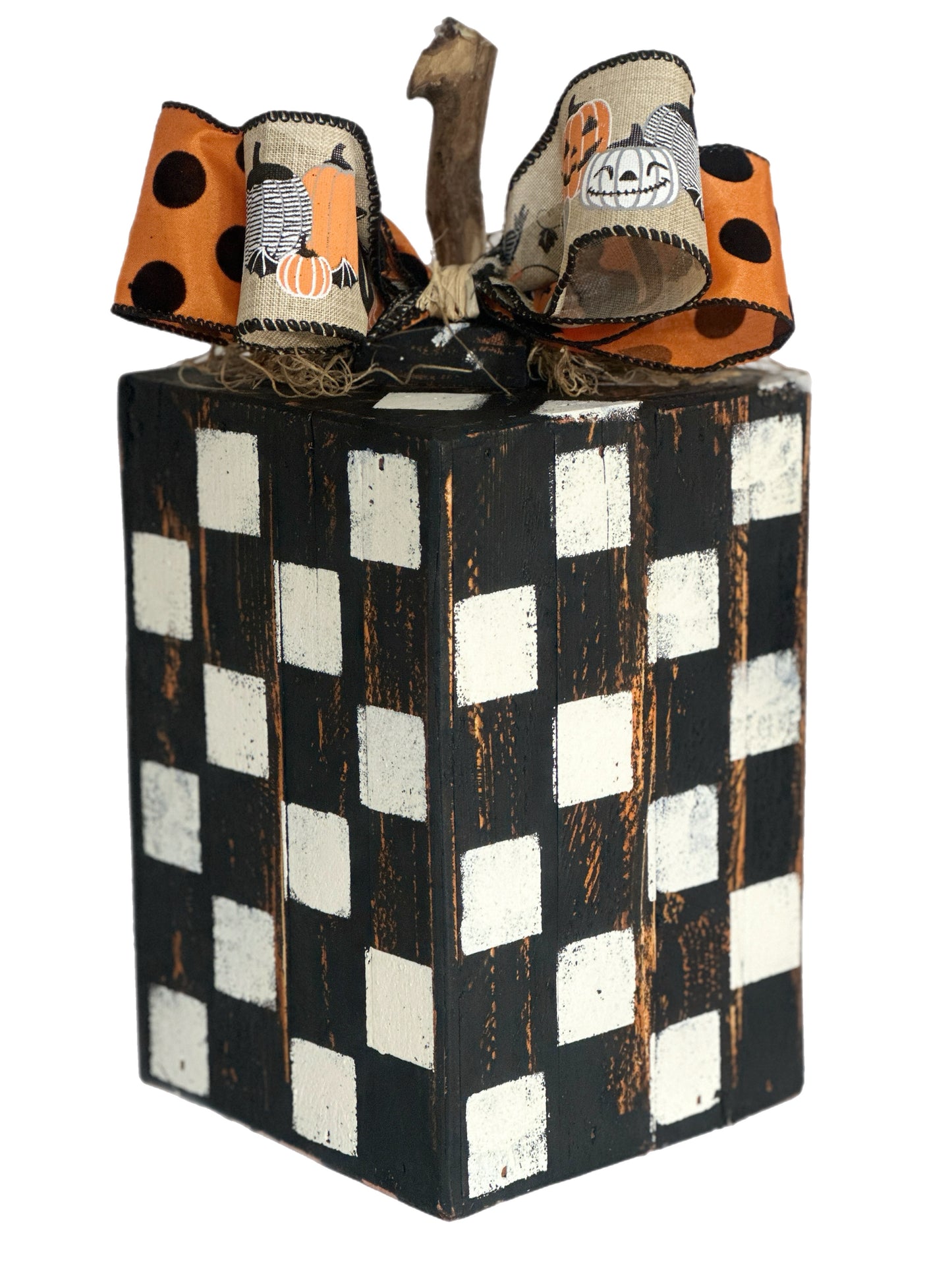 Set of 3 Black, White and Orange Wood Pumpkins