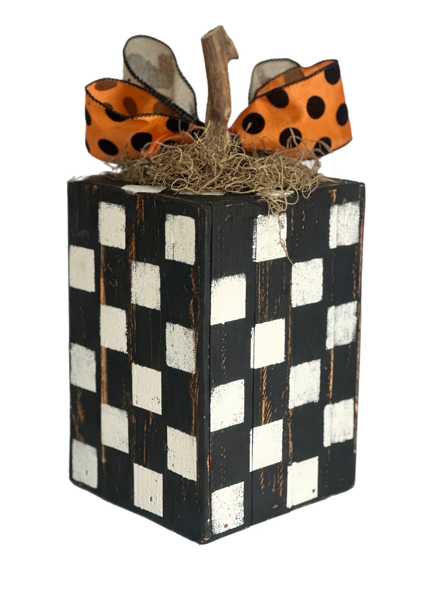 Set of 3 Black, White and Orange Wood Pumpkins