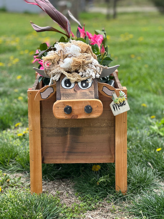 Highland Cow Cedar Planter